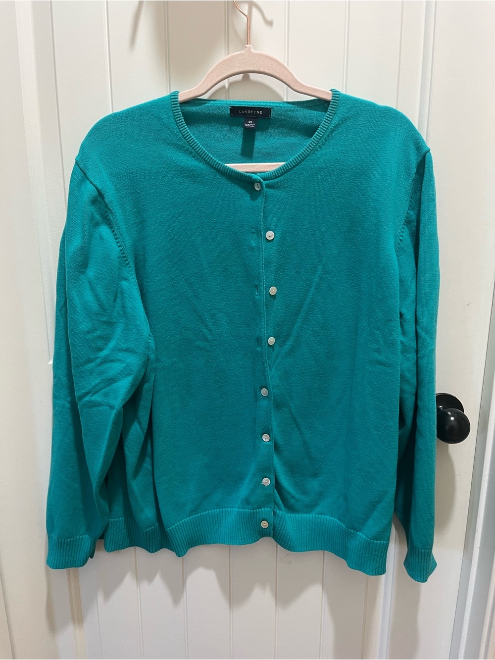 Lands' End Women's Plus Size Teal Long Sleeve Cardigan - 3X - Classic, Office